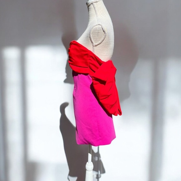🌻Toccin Red & Pink Draped Bow Mini Cocktail Night our Formal Dress Size 14 - Picture 6 of 14